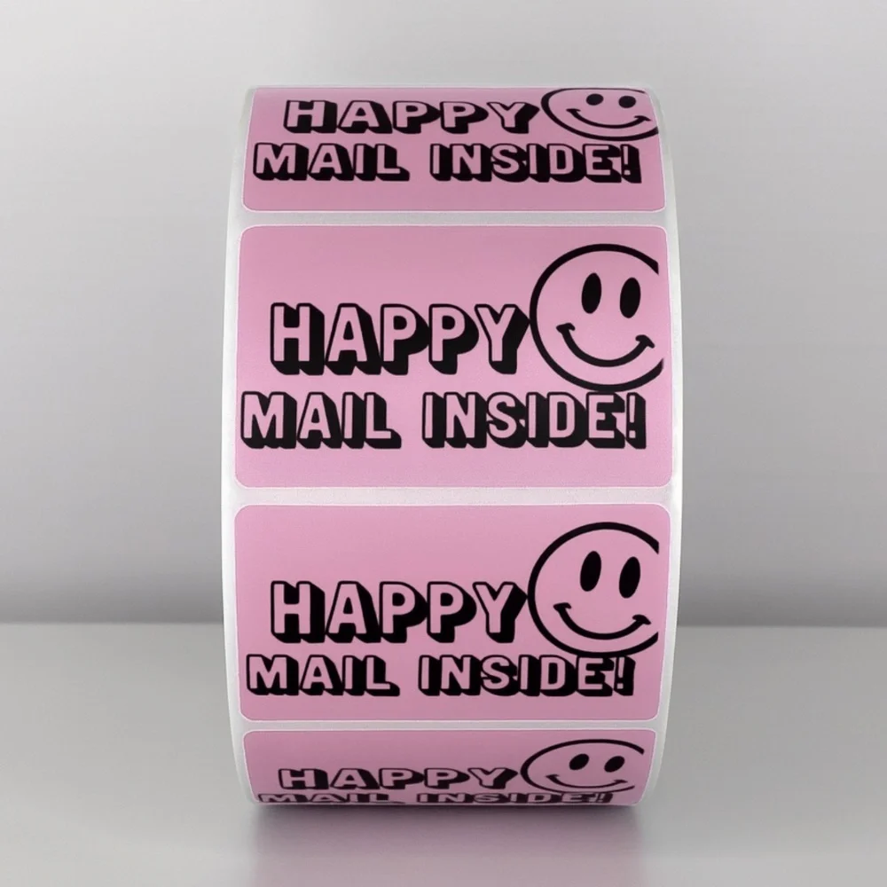 Happy Mail Inside Stickers | Smiley Face Labels for Cute Packaging & Shipping